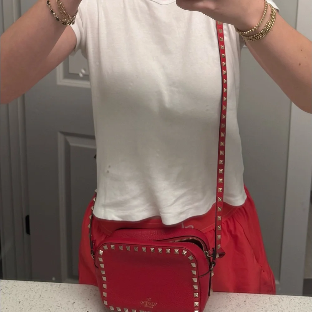 Valentino Red Gold Studded Crossbody Bag - Picture 2 of 5
